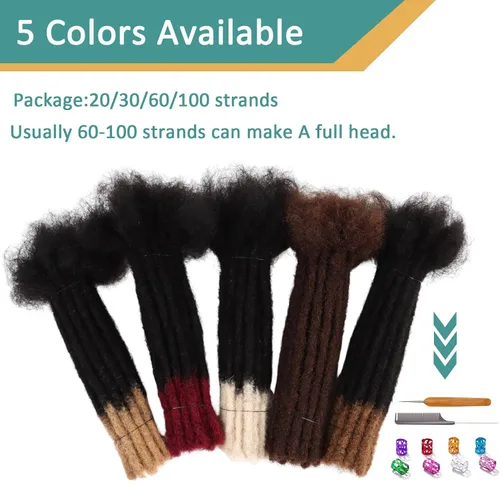 Miniatura 5 de Viovian Extensiones de rastas de 0.23 pulgadas de cabello humano de 6 pulgadas, 20 hebras ombré, extensiones de cabello humano para hombres, 1b/27