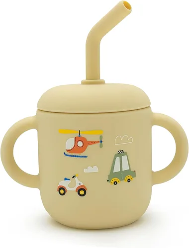 Vaso de silicona para niños de 6 meses y niños pequeños, lindo vaso para beber con popote para el primer entrenamiento, botella de agua para bebé
