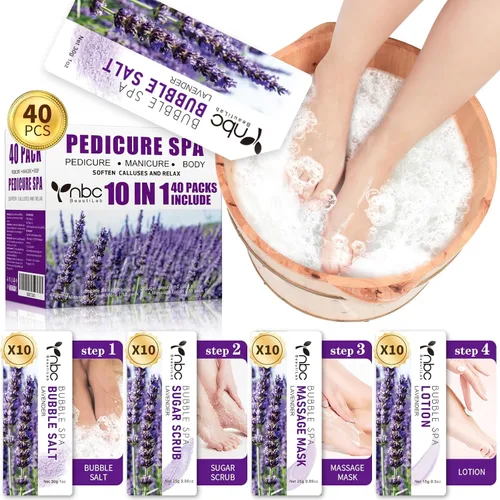Miniatura 34 de Juego de spa de pedicura para pies, kit de pedicura para el hogar con sal de baño, loción hidratante de crema exfoliante para pies, cuidado de pies