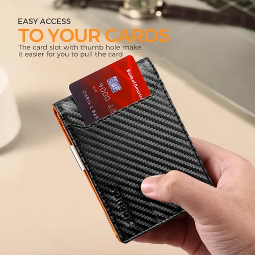 Miniatura 8 de RUNBOX - Carteras delgadas para hombre, cartera de piel con pinza para el dinero, cartera de bolsillo frontal con bloqueo RFID, tarjetero