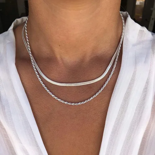 Miniatura 92 de Collares en capas para mujer, chapados en plata, delicada cuerda torcida de serpiente, delicado collar en capas, gargantilla de diferentes