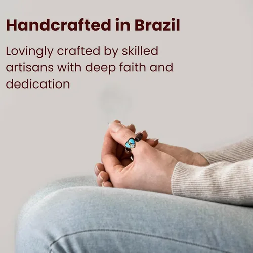 Miniatura 14 de Catholica Shop Anillo elástico de rosario de dedo católico, cuentas de oración de madera de cerezo – Paquete de 6 unidades – Hecho en Brasil