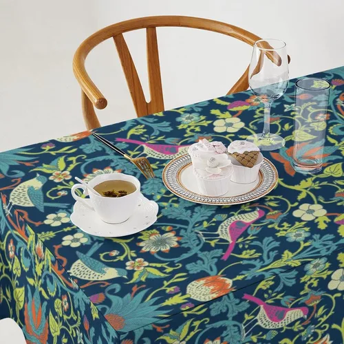 Miniatura 302 de Mantel Floral Retro de Pájaros, Diseño Original Bohemio William Morris Estampado Cubierta de Mesa para Hogar Picnic Fiesta Comedor Cocina William