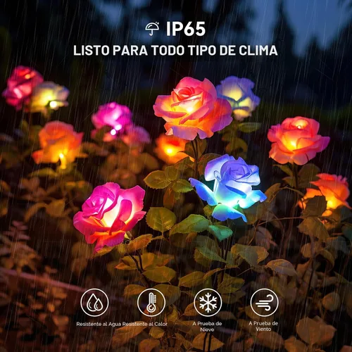 Miniatura 3 de Luces solares de jardín al aire libre, paquete de 4 luces solares al aire libre con 20 flores de rosa, luces solares impermeables de 7
