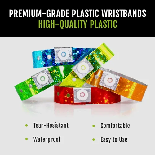 Miniatura 3 de WristCo Pulseras holográficas de plástico azul - Paquete de 100 pulseras para eventos Azul holográfico.
