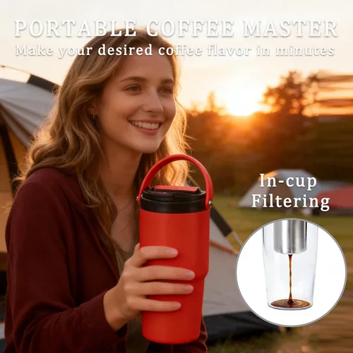 Miniatura 3 de Taza de café portátil para viajes, mini máquina de café expreso, taza térmica de 20 onzas con tapa, filtro eléctrico de extracción rápida, vaso