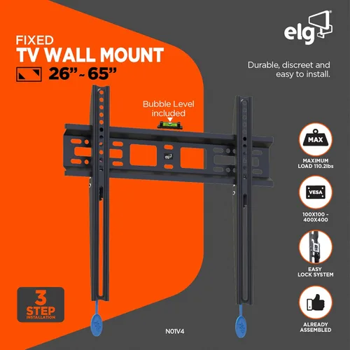 Miniatura 2 de ELG Soporte fijo de pared para TV de perfil bajo para pantallas planas de 26 a 65 pulgadas, máximo 110.2 libras, sistema de bloqueo automático