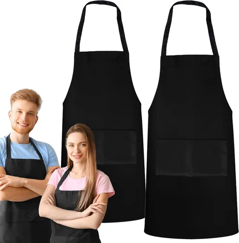 Miniatura 8 de GREEN LIFESTYLE Paquete de 2 delantales de chef con bolsillos, delantales de parrilla para hombres, delantal de cocina impermeable para barbacoa