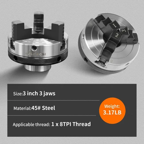 Miniatura 8 de Mandril de torno de madera, mandíbula de 3 pulgadas con vástago MT-1 y MT-2, con 1 rosca de 8TPI, para herramientas de torno de carpintería