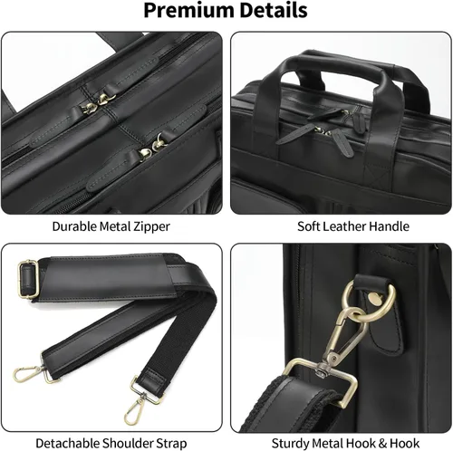 Miniatura 4 de Jack&Chris Maletín de cuero para hombres,Bolso de mensajero retro de viaje de negocios,Bolsa de trabajo grande para portátil de 15.6