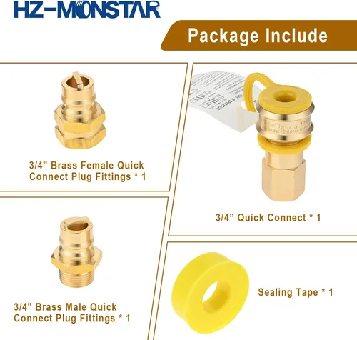 Miniatura 7 de Manguera de propano de 3/4 pulgadas, conexión rápida, conector rápido de gas natural hembra y macho de 3/4 pulgadas para generador de combustible