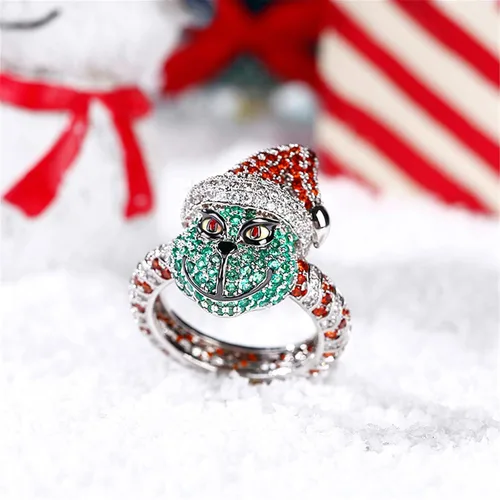 Miniatura 2 de Jeulia Anillo de compromiso de plata de ley inspirado en monstruos de Navidad, anillo de compromiso de circonita cúbica, anillo de compromiso