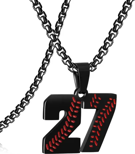 Miniatura 51 de SKQIR Colgante de número de jersey de béisbol para hombres y niños - Cadena de acero inoxidable para atletas - Negro