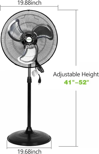 Miniatura 8 de hykolity Ventilador oscilante de pedestal de alta velocidad de 18 pulgadas con 3 velocidades, ventilador de metal resistente de 3850 CFM con aspas