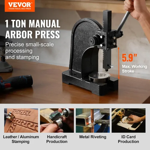 Miniatura 2 de VEVOR Prensa de árbol manual de 1 tonelada, altura máxima de 5.9 pulgadas, prensa manual de escritorio de hierro fundido resistente, prensa manual