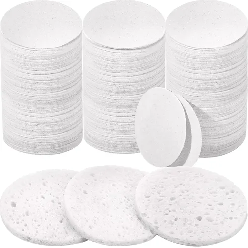 Miniatura 8 de Amyhill 300 esponjas faciales comprimidas, esponjas faciales naturales para limpieza, almohadillas exfoliantes faciales desechables para Azul