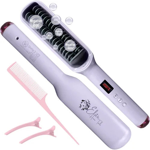 Cepillo alisador de cabello - Calor rápido, iones negativos, cabello liso sin encrespamiento para mujeres ocupadas - Púrpura real