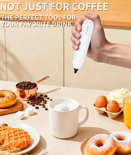 Miniatura 5 de MEIRUBY Paquete de 2 espumadores de leche manuales con soporte, regalos para el Día de San Valentín para él y para ella, potente espumador de café