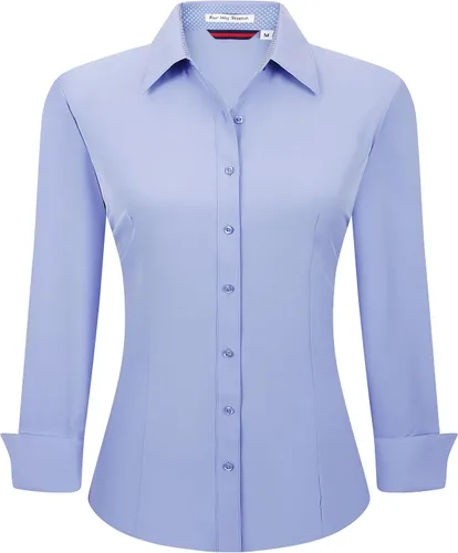 Miniatura 20 de Alex Vando Camisas de vestir para mujer, sin arrugas, ajuste regular, manga larga, elástica, camisa de trabajo