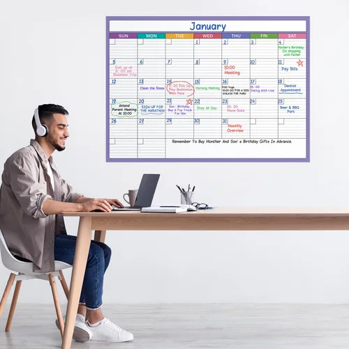 Miniatura 7 de Calendario grande de borrado en seco para pared, 40 x 28 pulgadas, calendario laminado borrable y reutilizable, calendario de pared sin fecha de 1
