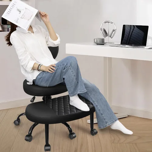 Miniatura 5 de AtHope - Silla de oficina ergonómica con patas cruzadas con ruedas - Altura ajustable para meditación, escritorio para TDAH y yoga - Diseño ancho