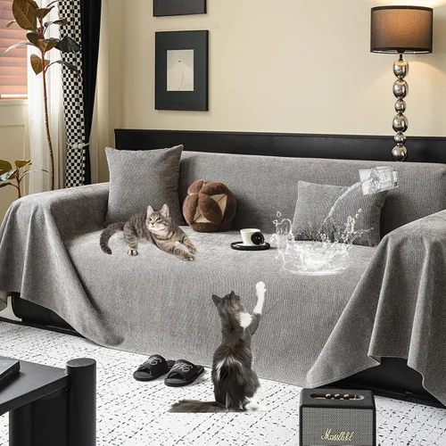 Miniatura 46 de STACYPIK Funda de sofá gris impermeable para perros, funda de sofá antideslizante para sofá de 3 cojines, funda seccional lavable para forma de L