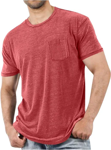 Miniatura 7 de Camisetas de manga corta para hombre con bolsillo en el pecho, color sólido, cuello redondo, suave, cómoda, para verano, camiseta atlética