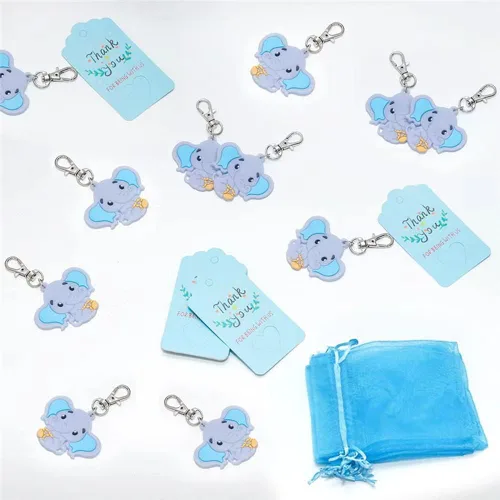 Miniatura 6 de Juego de 50 llaveros de elefante para baby shower, recuerdos de fiesta temática de elefante, suministros de fiesta de cumpleaños para niños y niñas