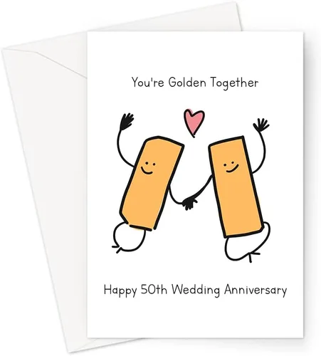 Miniatura 3 de Divertidas tarjetas de 50 aniversario Tarjetas de juego de palabras doradas ilustradas peculiares de aniversario de boda para marido o esposa