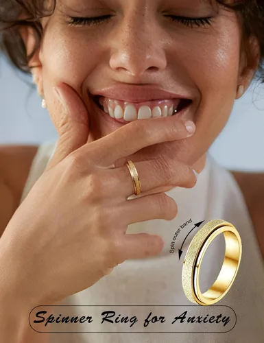 Miniatura 3 de Diamday Anillos antiestrés para mujeres y hombres – Anillo giratorio de acero inoxidable de 2/4 para aliviar la ansiedad y el estrés, con purpurina