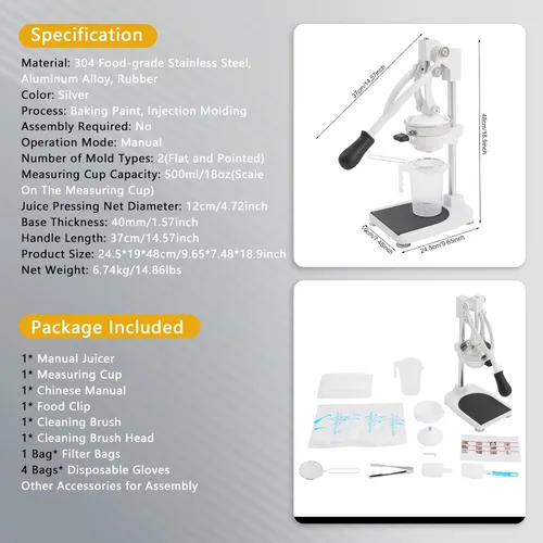 Miniatura 8 de Exprimidor manual 2 en 1, prensa de cítricos de acero inoxidable 304 y exprimidor de limón con cabezas planas y puntiagudas, exprimidor de mano