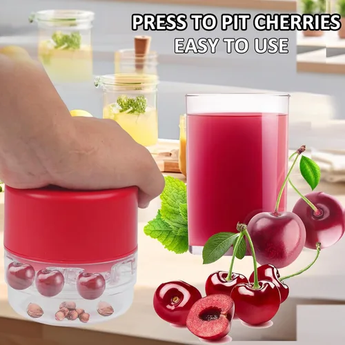 Miniatura 4 de Removedor de pozos de cerezas, herramienta de eliminación de múltiples núcleos de cereza con diseño de bloqueo que ahorra espacio, removedor