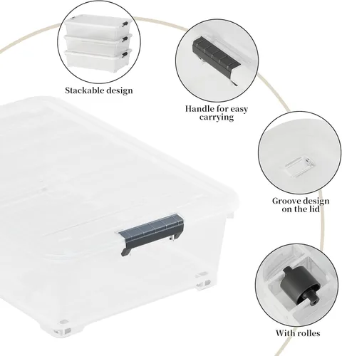 Miniatura 3 de Paquete de 3 contenedores de almacenamiento de plástico transparente debajo de la cama con tapas y ruedas, contenedores de almacenamiento de zapatos