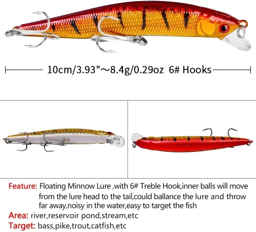 Miniatura 7 de 10 señuelos de pesca – Cebo de natación realista, señuelo duro Minnow para trucha, cebos duros para agua salada y agua dulce
