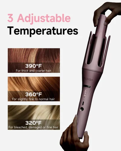 Miniatura 5 de Rizador de pelo automático 3 en 1, rizador de pelo con 3 barriles (1" - 1.25" - 1.5"), rizador giratorio con 3 temperaturas, rotación de 2 vías, Rosa