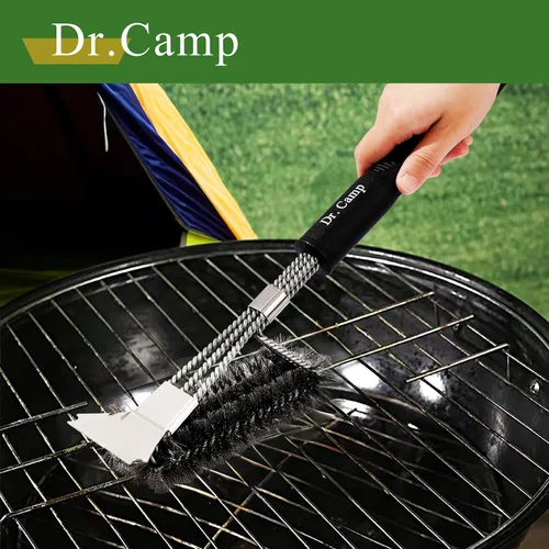 Miniatura 3 de Dr.Camp 2 cepillos de acero inoxidable para barbacoa, cepillo para barbacoa, raspador de parrilla, cepillo de parrilla para exteriores, cepillo