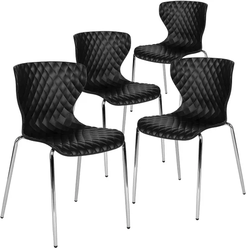 Miniatura 20 de Flash Furniture Lowell Silla apilable de plástico negro con asiento en cascada