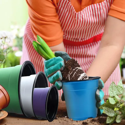 Miniatura 7 de Oubest Paquete de 30 macetas de plástico para plantas de 5 pulgadas con agujeros de drenaje, flores multicolores, trasplante de plántulas