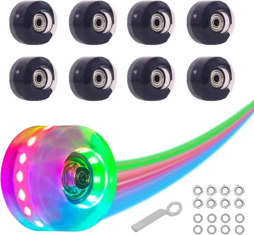 Nattork Paquete de 8 ruedas de patinaje con luz de 82A de 2.126 x 1.260 in con rodamientos instalados luminosos cuádruples, accesorios de patinaje