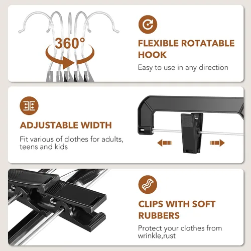 Miniatura 5 de HOUSE DAY Perchas negras para pantalones con clips, paquete de 12 perchas de plástico para falda para mujer, colgador de clip de 14 pulgadas