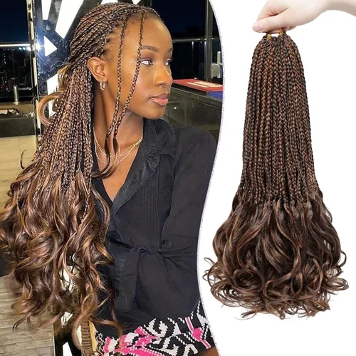 Miniatura 36 de Trenzas de ganchillo rizadas francesas de 22 pulgadas, 8 paquetes, trenzas de caja diosa grises para mujeres, de ganchillo pre-trenzadas con Trenzas