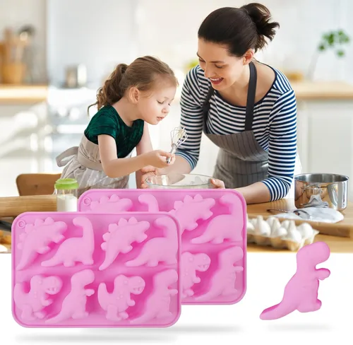 Miniatura 7 de Paquete de 2 moldes de silicona de dinosaurio, moldes de chocolate de dinosaurio, molde de gelatina de 8 cavidades para dulces, gomitas, postres