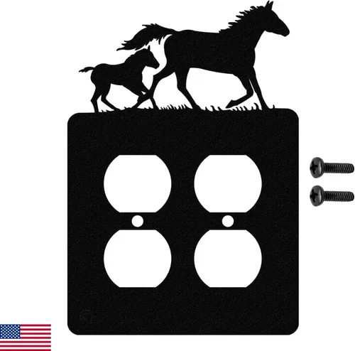 Miniatura 5 de Mare & Foal - Placa de pared para interruptor de luz de palanca (palanca simple, negro) - Fabricado en Estados Unidos