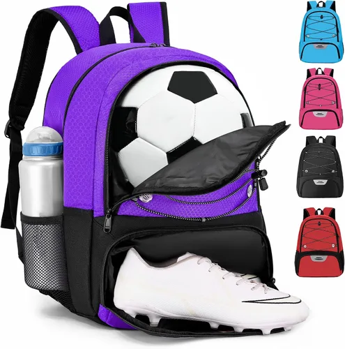 Miniatura 19 de Hsmihair - Mochila de fútbol juvenil - Mochila para fútbol y baloncesto, con compartimento para pelota y tacos separados