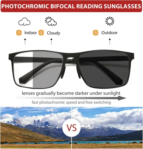 Miniatura 2 de Gafas de Lectura Progresivas Multifocales Anti Luz Azul Fotocromáticas/Bifocales para Hombre con Protección UV