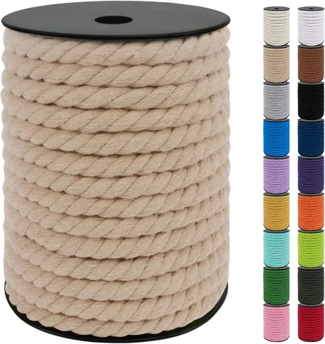 Miniatura 54 de JeogYong Cordón de macramé de 8mm, cuerda de lana de macramé de algodón natural de 131 pies, cordón de algodón trenzado de 3 hebras, hilo de macramé