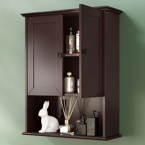 Armario de baño montado en la pared, botiquines de madera espresso oscuro sobre inodoro de almacenamiento de 24 x 30 pulgadas, gabinete de pared