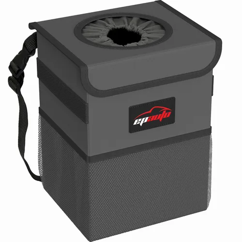 Miniatura 10 de EPAuto Bote de basura impermeable para automóvil con tapa y bolsillos de almacenamiento, 2.5 galones a prueba de fugas, color gris