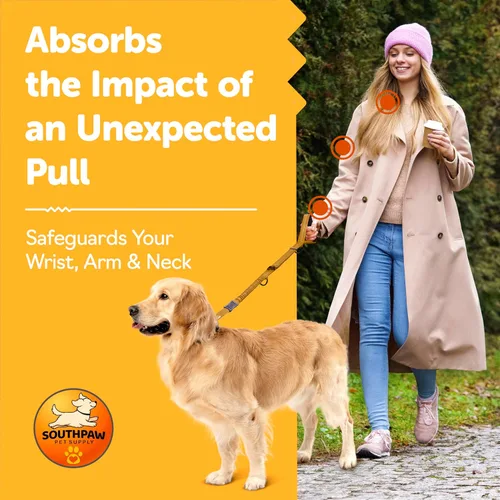 Miniatura 3 de Correa elástica para perro con absorción de golpes de 4 a 7 pies para Golden Retreivers con hebilla de cinturón de seguridad y mango acolchado