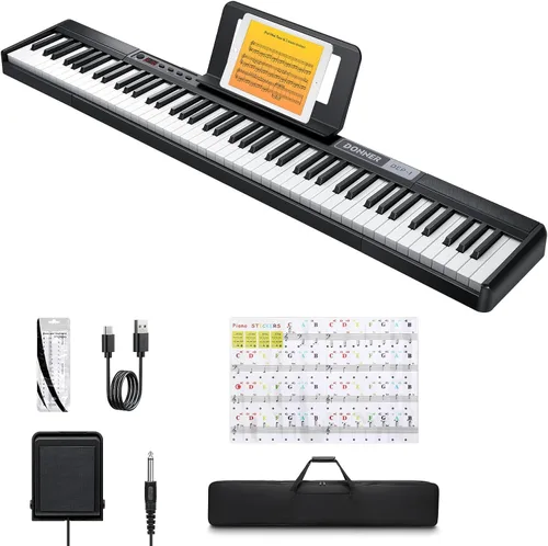 Miniatura 9 de Donner Teclado de piano de 88 teclas, piano digital para principiantes, teclas sensibles a la velocidad, piano eléctrico portátil con soporte, pedal